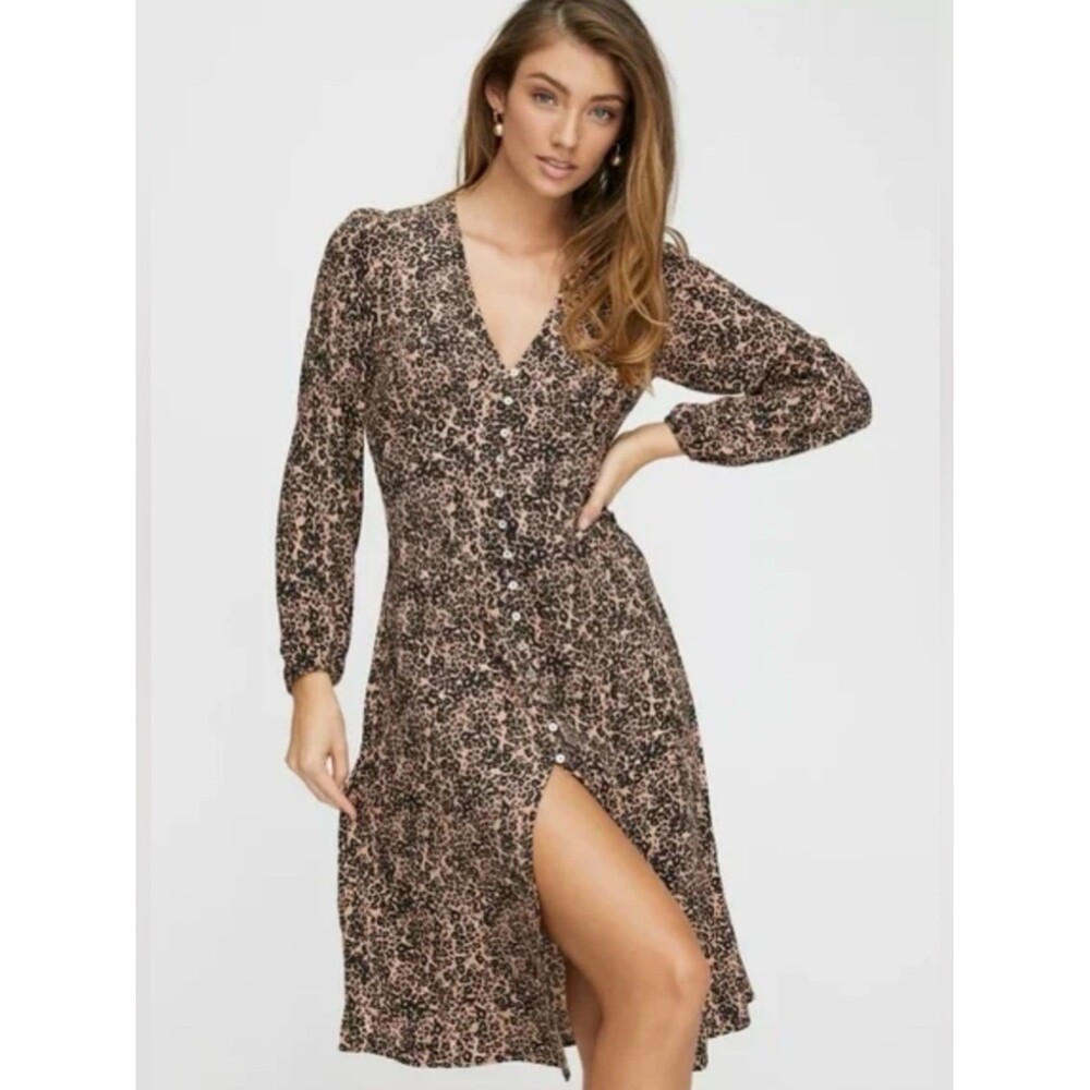 Wilfred Leopard Print Button Front Midi Dress Size S Aritzia